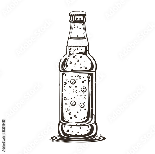 Line drawing of a full bottle of beer with bubbles vector ,generative ai