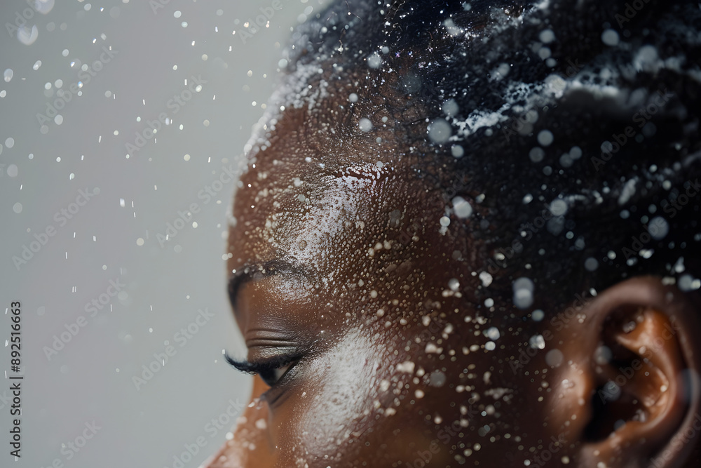 Close-Up of African American Woman with Dandruff on Scalp Close-Up of African American Woman with Dandruff on Scalp