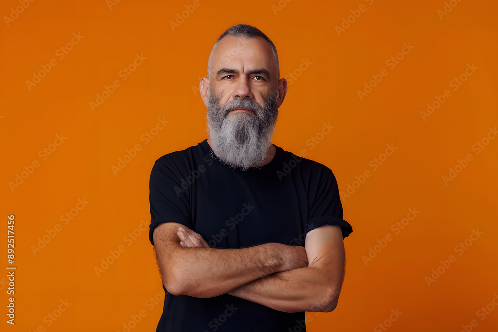 Mature Man with Beard in Studio with Serious Expression Mature Man with Beard in Studio with Serious Expression