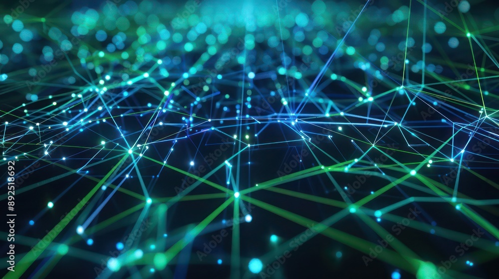 Futuristic network connections with a plexus of neon blue and green lines, copy space at the top center Futuristic network connections with a plexus of neon blue and green lines, copy space at the top center