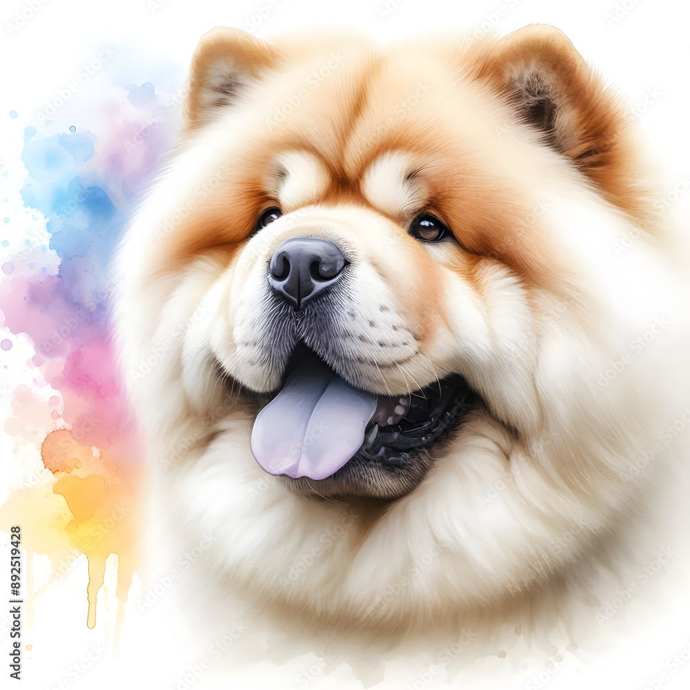 흰 배경, 차우차우, 수채화 (White background, chow chow, water colour)