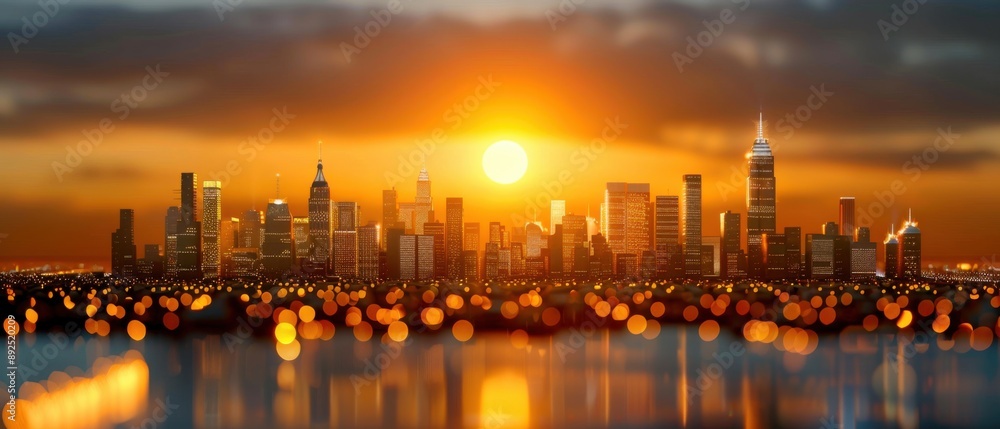 Cityscape Sunset Silhouette With Golden Glow Cityscape Sunset Silhouette With Golden Glow