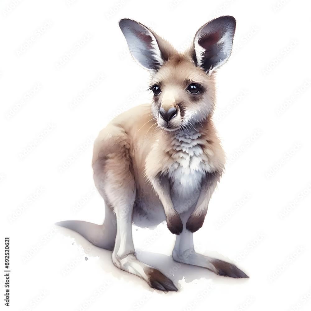 흰 배경, 캥거루, 수채화 (White background, kangaroo, water colour) 흰 배경, 캥거루, 수채화 (White background, kangaroo, water colour)