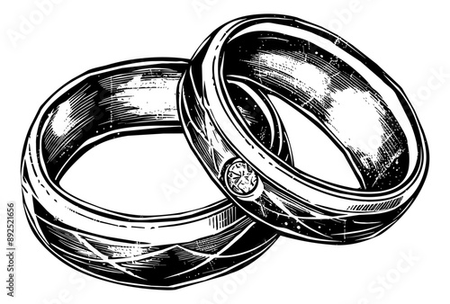 couple wedding rings engraving black and white outline
