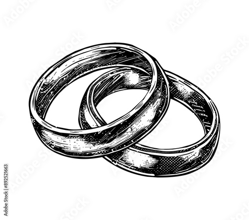 couple wedding rings engraving black and white outline