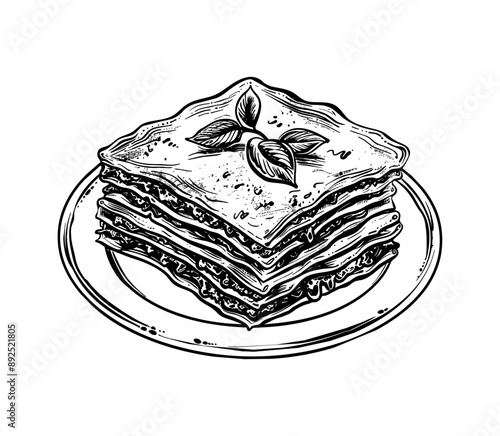 lasagna engraving black and white outline