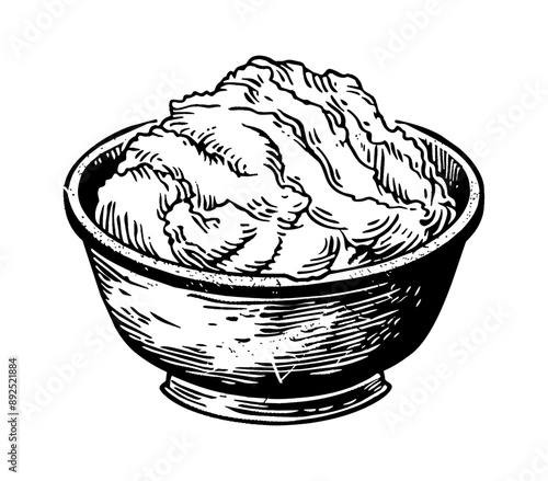 mash potato bowl engraving black and white outline