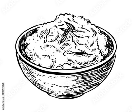 mash potato bowl engraving black and white outline