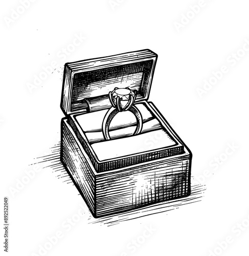 wedding ring box engraving black and white outline