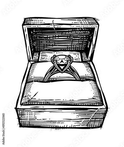 wedding ring box engraving black and white outline