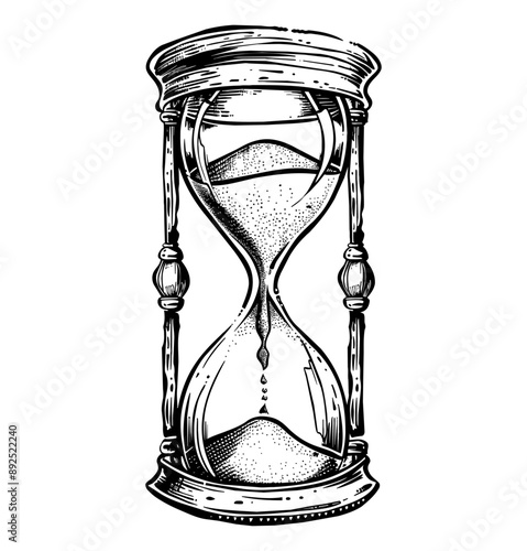 sand clock engraving black and white outline
