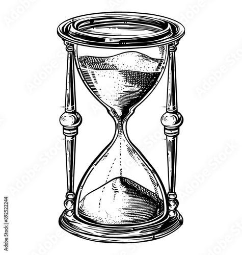 sand clock engraving black and white outline