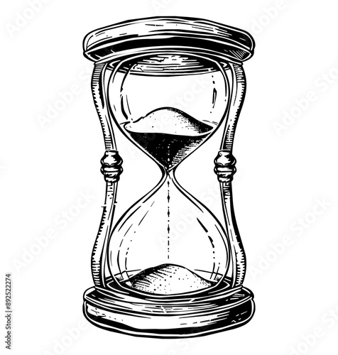 sand clock engraving black and white outline