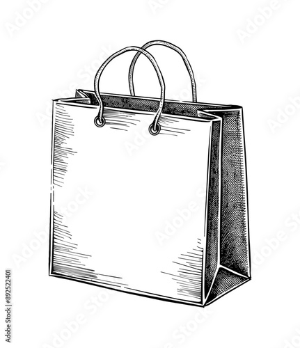 shopping bag engraving black and white outline