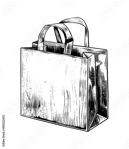 shopping bag engraving black and white outline