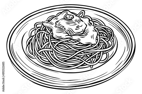 spaghetti engraving black and white outline
