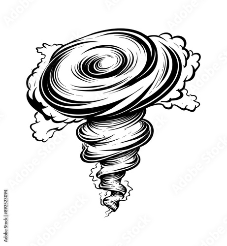 tornado engraving black and white outline