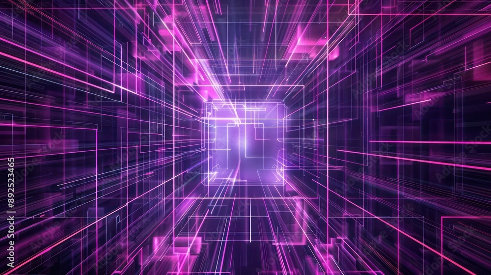 High-tech plexus pattern with purple and pink lines, central copy space for impactful text placement High-tech plexus pattern with purple and pink lines, central copy space for impactful text placement