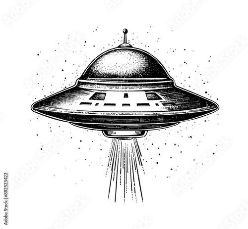 ufo engraving black and white outline
