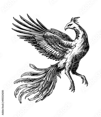 phoenix engraving black and white outline