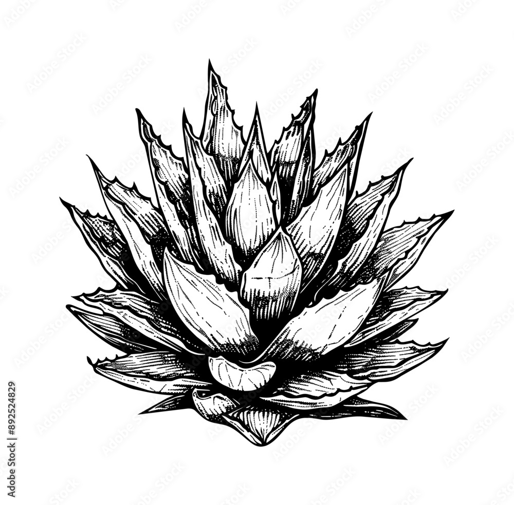 agave engraving black and white outline agave engraving black and white outline