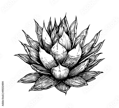 agave engraving black and white outline