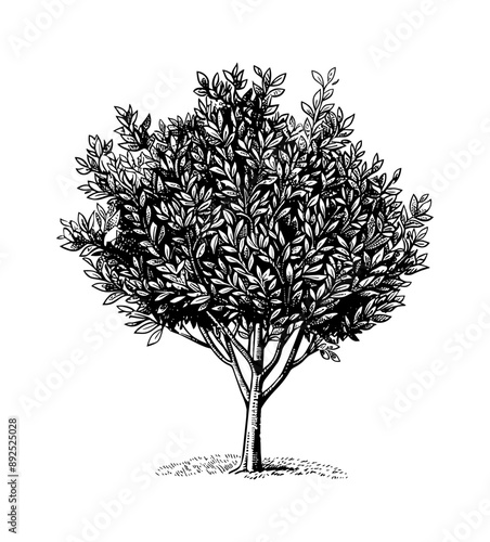 bay laurel tree engraving black and white outline