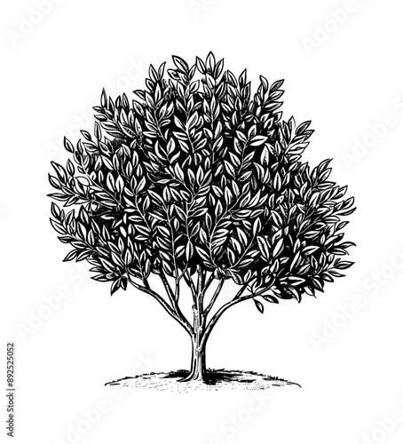 bay laurel tree engraving black and white outline