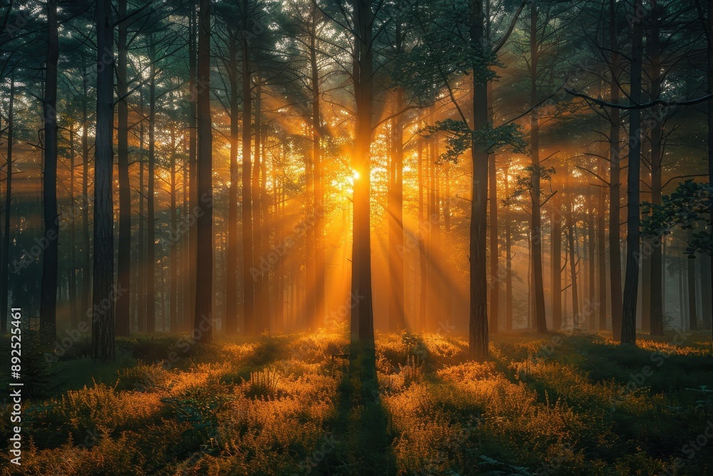 Obraz premium Golden Rays in the Forest