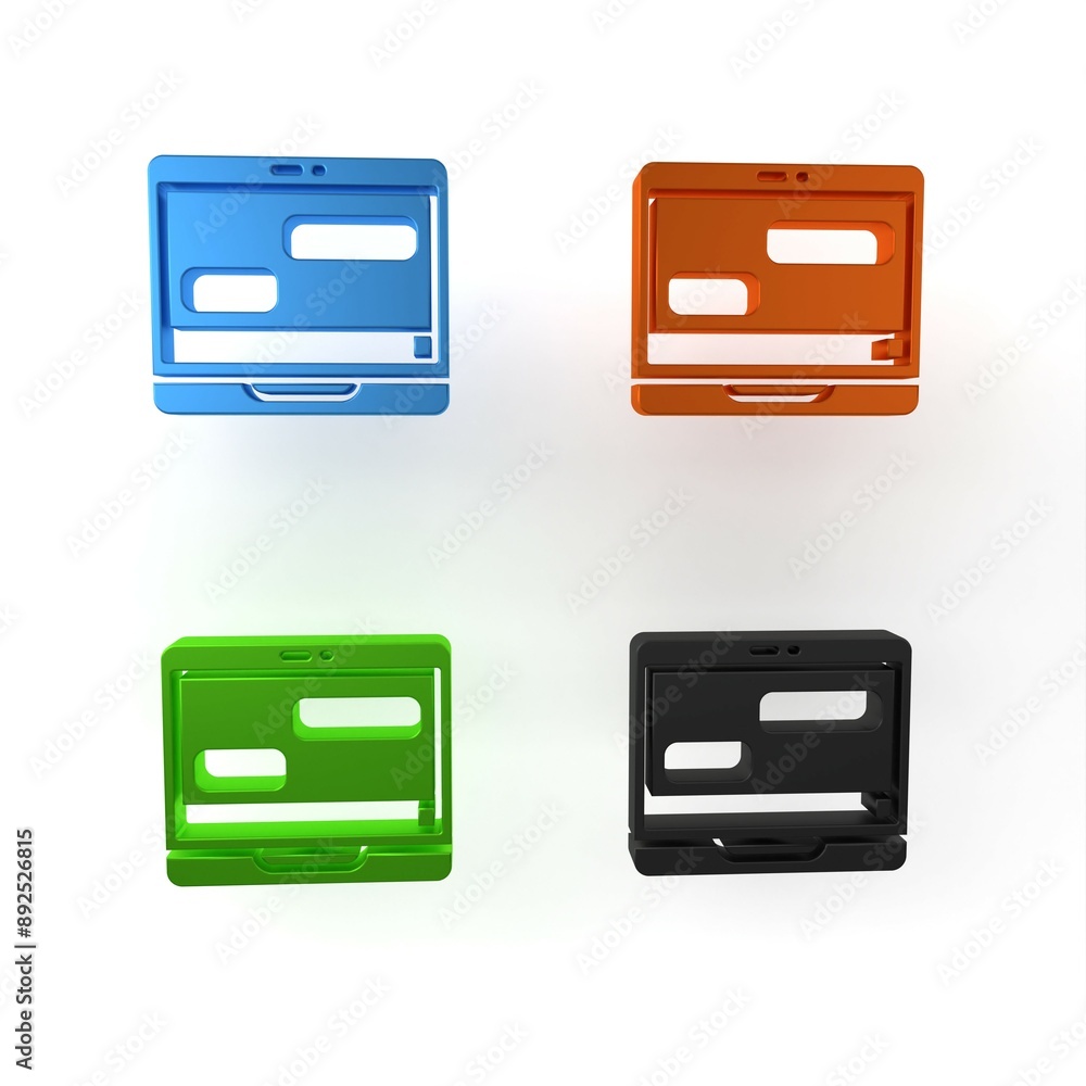 Colorful New chat messages notification on laptop icon isolated on white background. Smartphone chatting sms messages speech bubbles. Minimalism concept. 3D render illustration Colorful New chat messages notification on laptop icon isolated on white background. Smartphone chatting sms messages speech bubbles. Minimalism concept. 3D render illustration