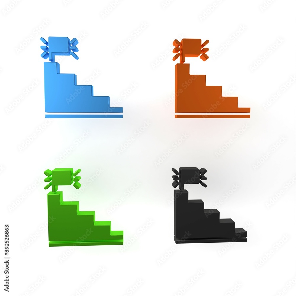 Fototapeta premium Colorful Stair with finish flag icon isolated on white background. Career growth business concept. Concept of business development. Minimalism concept. 3D render illustration