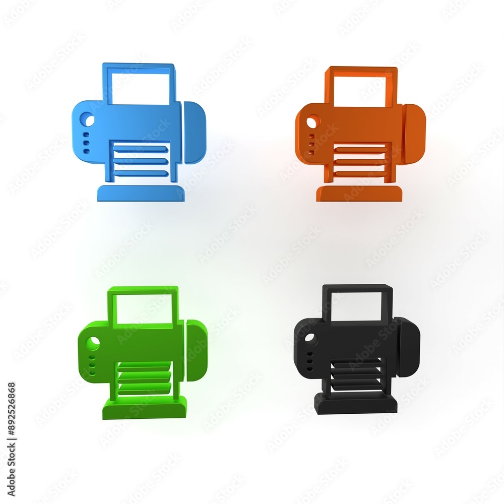 Colorful Printer icon isolated on white background. Minimalism concept. 3D render illustration Colorful Printer icon isolated on white background. Minimalism concept. 3D render illustration