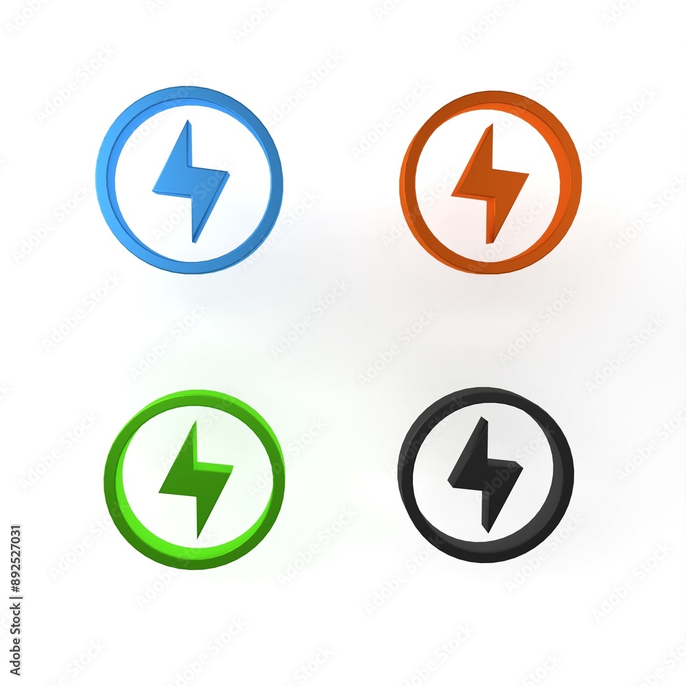 Colorful Lightning bolt icon isolated on white background. Flash sign. Charge flash icon. Thunder bolt. Lighting strike. Minimalism concept. 3D render illustration Colorful Lightning bolt icon isolated on white background. Flash sign. Charge flash icon. Thunder bolt. Lighting strike. Minimalism concept. 3D render illustration