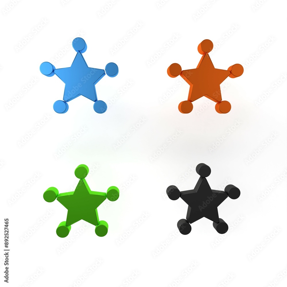 Colorful Hexagram sheriff icon isolated on white background. Police badge icon. Minimalism concept. 3D render illustration Colorful Hexagram sheriff icon isolated on white background. Police badge icon. Minimalism concept. 3D render illustration