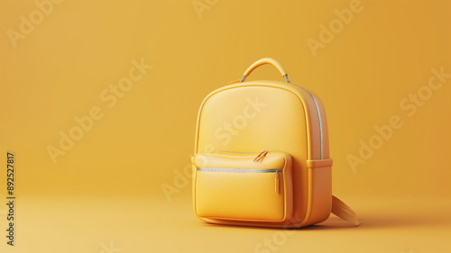 Minimalist 3D Render of Backpack on Pastel Yellow Background. Generative AI