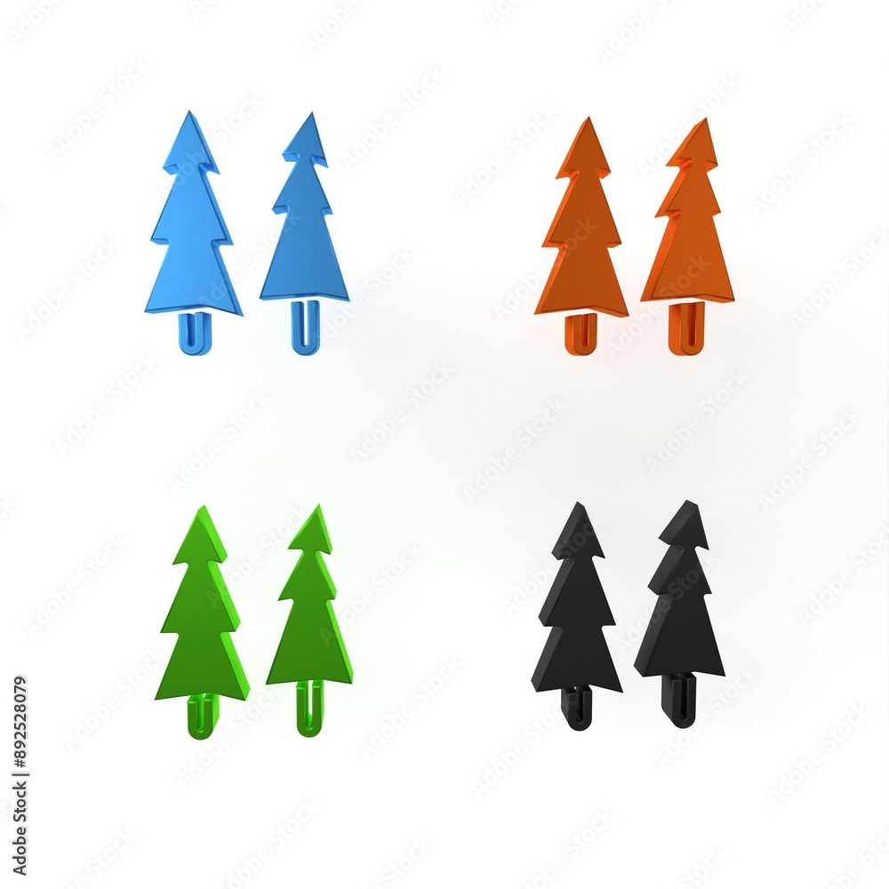 Colorful Christmas tree icon isolated on white background. Merry Christmas and Happy New Year. Minimalism concept. 3D render illustration Colorful Christmas tree icon isolated on white background. Merry Christmas and Happy New Year. Minimalism concept. 3D render illustration