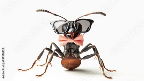 A bug wearing glasses and a bow tie