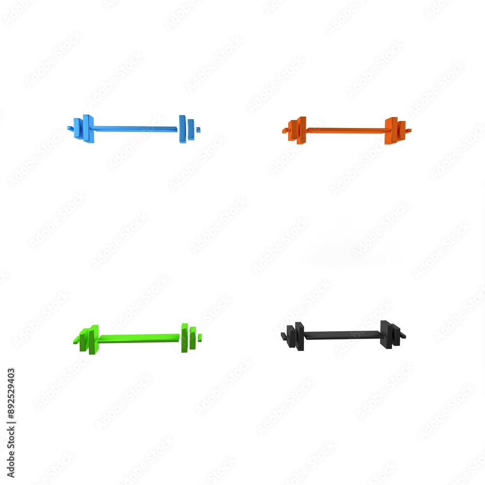 Colorful Barbell icon isolated on white background. Muscle lifting icon, fitness barbell, gym, sports equipment, exercise bumbbell. Minimalism concept. 3D render illustration Colorful Barbell icon isolated on white background. Muscle lifting icon, fitness barbell, gym, sports equipment, exercise bumbbell. Minimalism concept. 3D render illustration