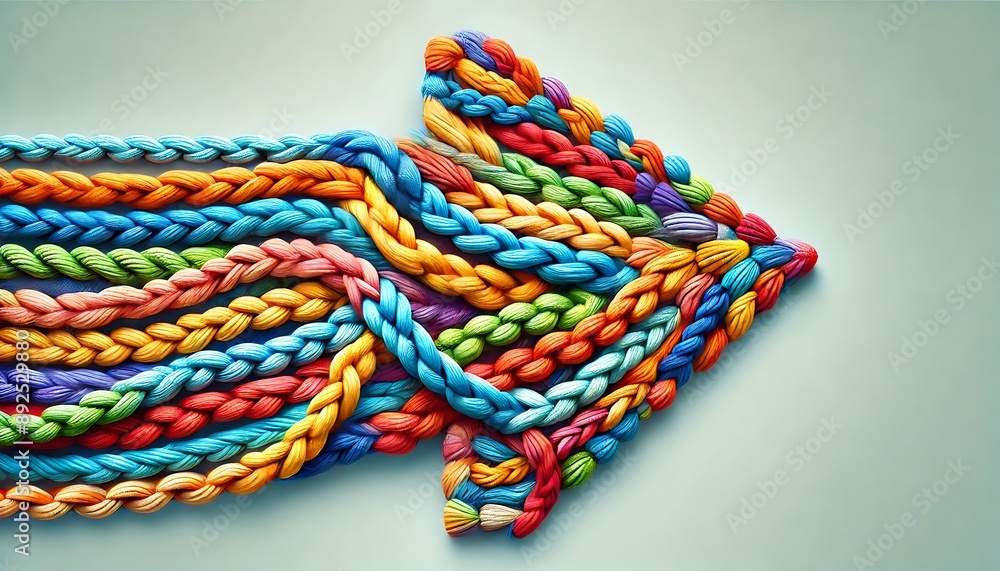 a direction arrow formed by a collection of vibrant strands coming together. Concept of teamwork a direction arrow formed by a collection of vibrant strands coming together. Concept of teamwork