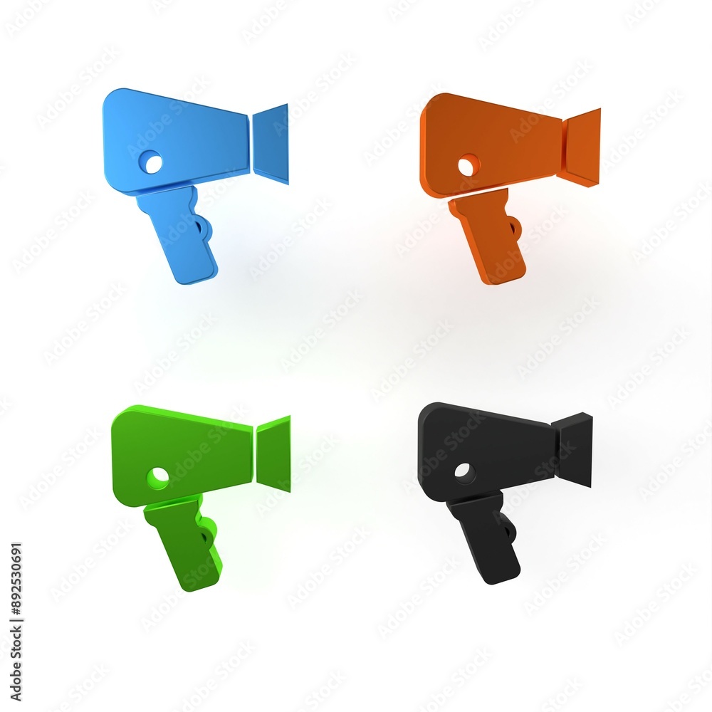 Colorful Hair dryer icon isolated on white background. Hairdryer sign. Hair drying symbol. Blowing hot air. Minimalism concept. 3D render illustration Colorful Hair dryer icon isolated on white background. Hairdryer sign. Hair drying symbol. Blowing hot air. Minimalism concept. 3D render illustration