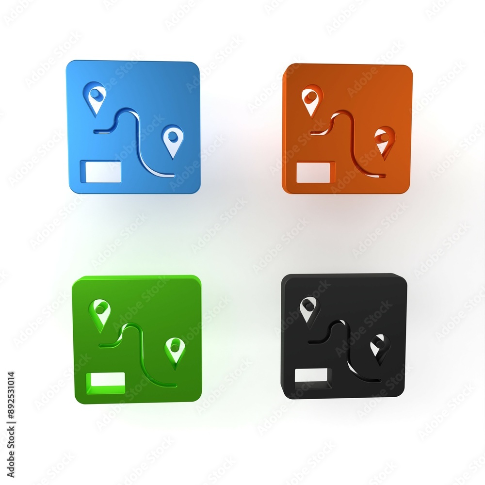 Colorful Route location icon isolated on white background. Train line path of train road route with start point GPS and dash line. Minimalism concept. 3D render illustration Colorful Route location icon isolated on white background. Train line path of train road route with start point GPS and dash line. Minimalism concept. 3D render illustration