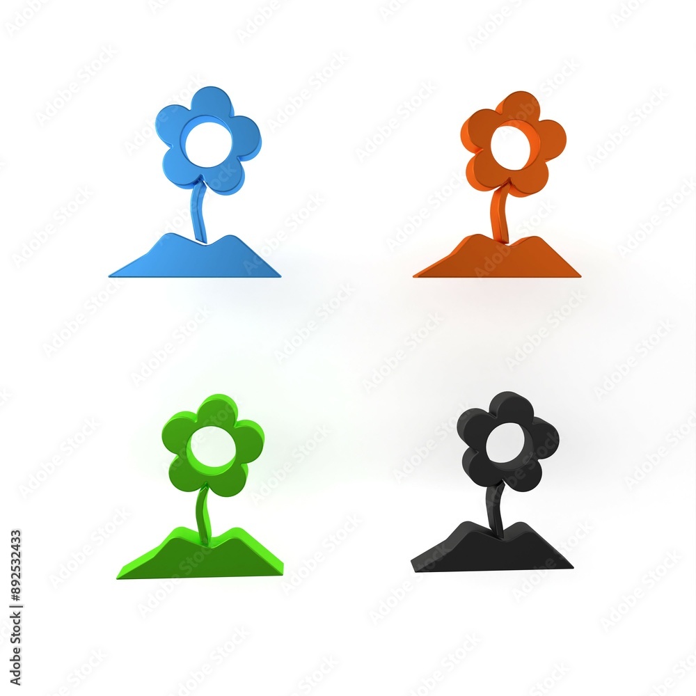 Colorful Flower icon isolated on white background. Minimalism concept. 3D render illustration Colorful Flower icon isolated on white background. Minimalism concept. 3D render illustration