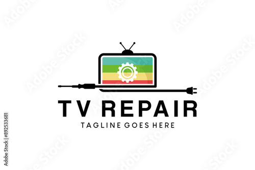 Modern television repair service logo design vector illustration