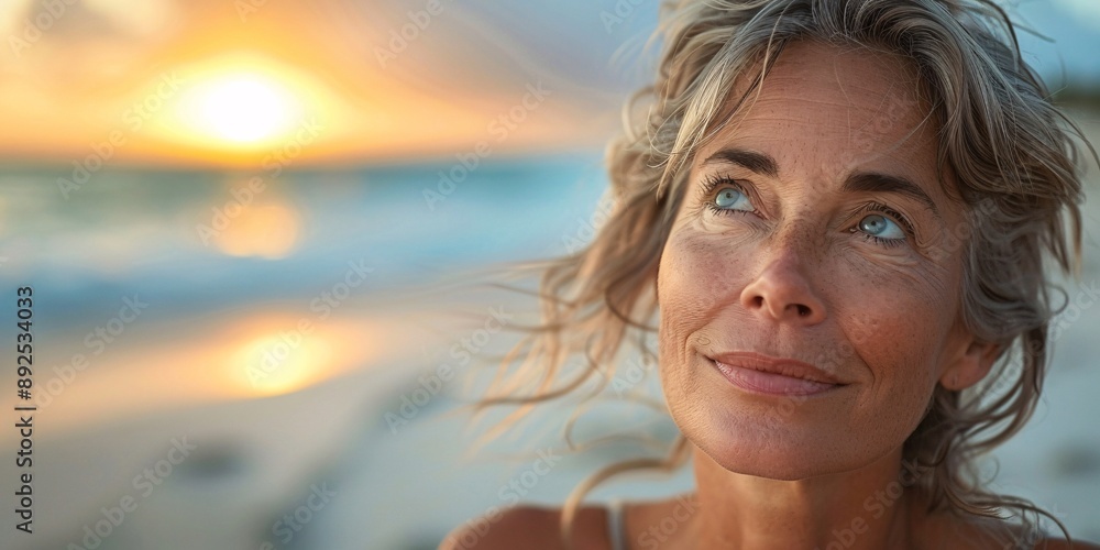 Portrait of an elderly woman at sunset on the beach Portrait of an elderly woman at sunset on the beach