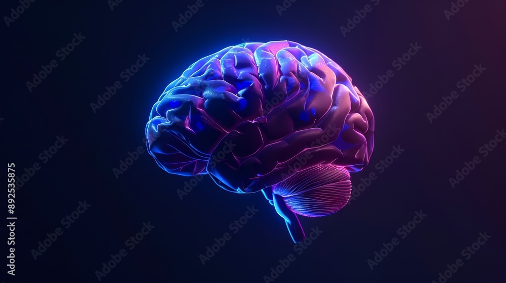 3d render of human brain, in solid black backdrop, blue purple rim light on brain, soft lighting 3d render of human brain, in solid black backdrop, blue purple rim light on brain, soft lighting