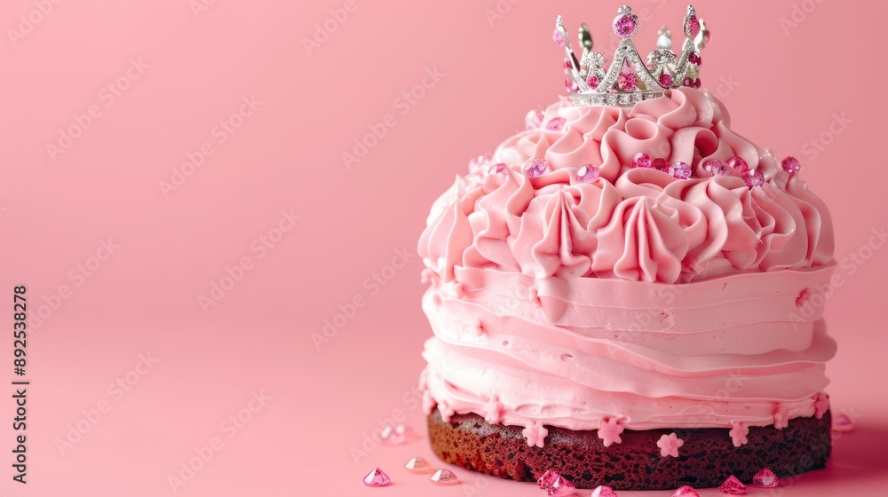 playful princess tiara cake with pink frosting and edible jewels on a ...