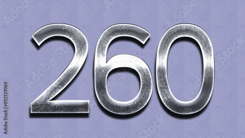 3D Chrome number design of 260 on purple wall.