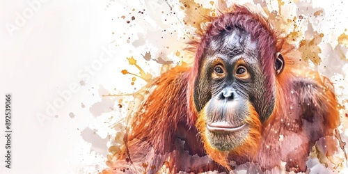 A smiling orangutan, great for use in illustrations or educational materials about primates photo