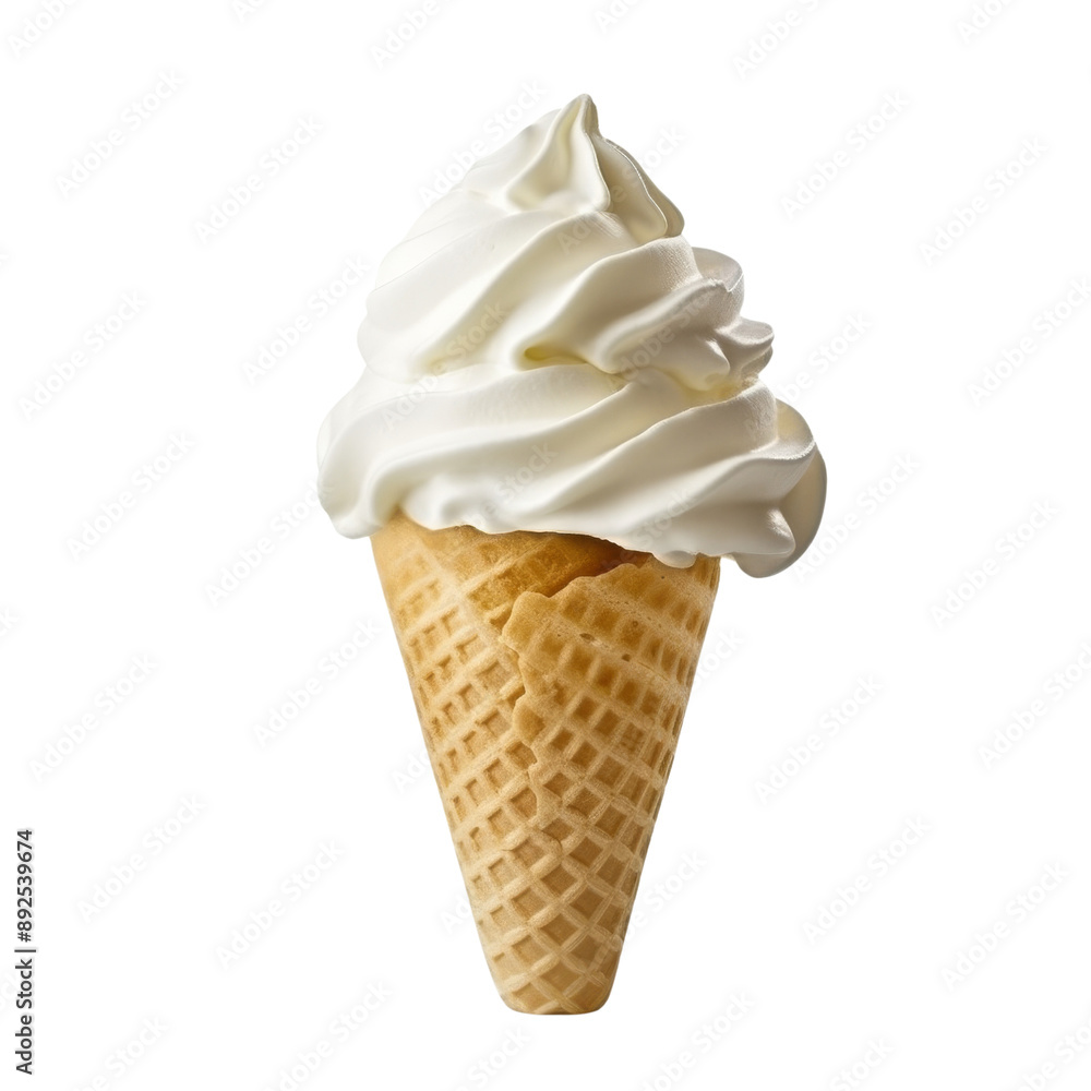 Isolated Ice Cream Cone with Swirled Creamy Topping Without Background. Isolated Ice Cream Cone with Swirled Creamy Topping Without Background.