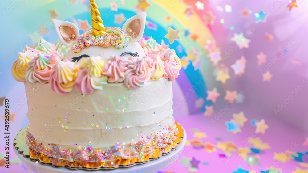 playful unicorn sparkle cake with shimmering frosting on a pastel rainbow background, magical and perfect for fun text playful unicorn sparkle cake with shimmering frosting on a pastel rainbow background, magical and perfect for fun text